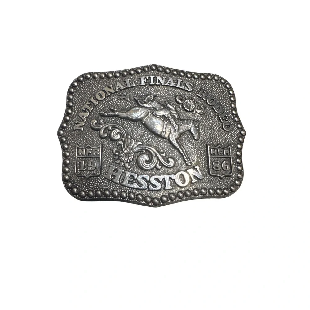 1986 Hesston National Finals Rodeo (NFR) commemorative belt buckle silver